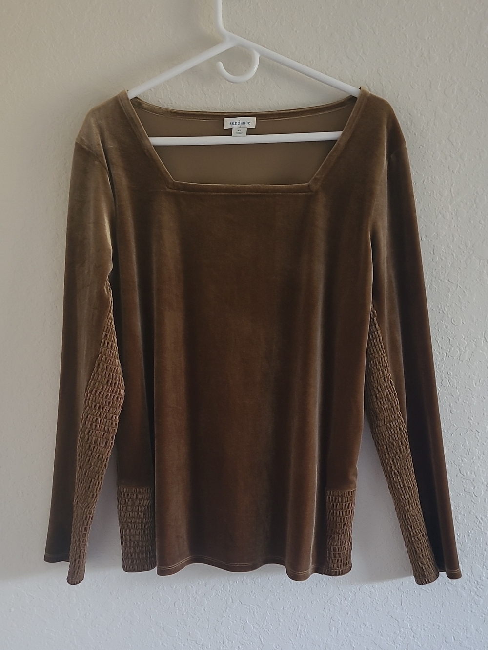 Sundance Brown Velvet Long Sleeve Square Neck Top. Sz XL. Scandi Girl Trending.
